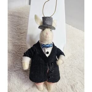 Heart Felt Rabbit Christmas Ornament Mid west Suit hat Rare Unique Find Holidays